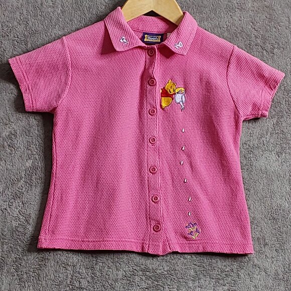 Vintage Disney Winnie the Pooh Button-Up Shirt – Pink Short Sleeve Kids Top - Picture 1 of 6